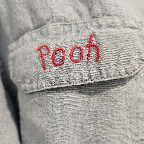 Winnie The Pooh Bear Embroidered Blue Denim Button Down Shirt Disney Store Med - Picture 3 of 6